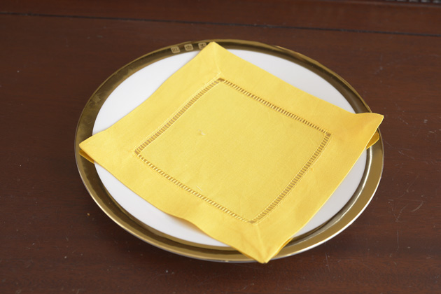 Solid color Hemstitch Cocktail Napkin 6". Minion Yellow color - Click Image to Close